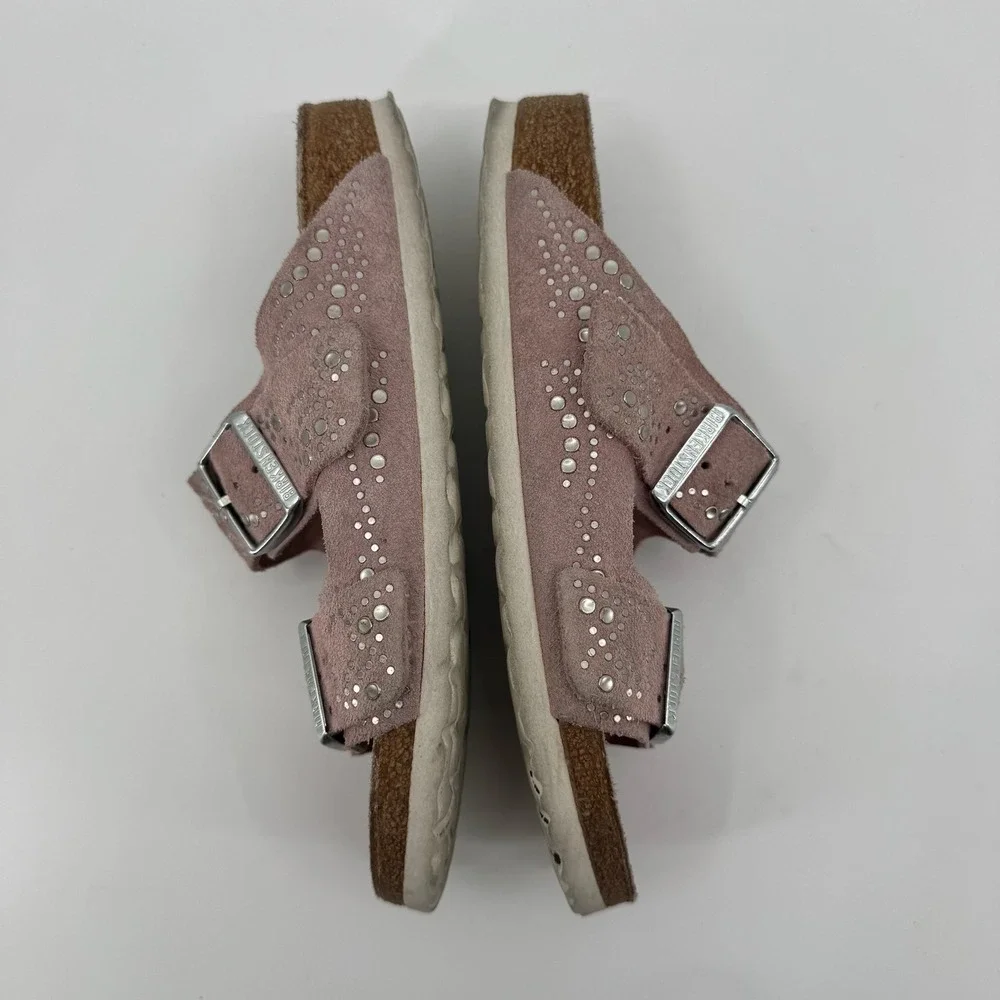 Birkenstock Arizona Womens 6 EU 37 Rose Rivets Suede Studded Sandals